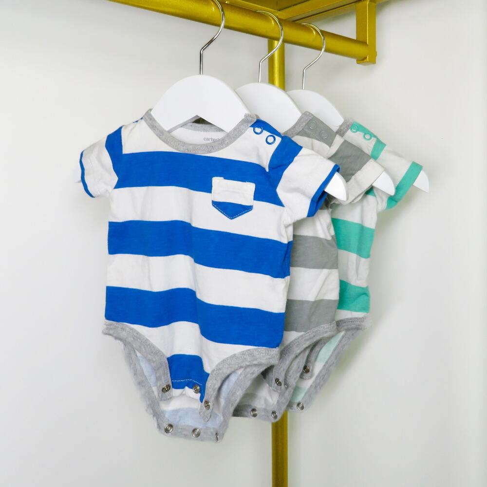 3 Carter's Striped Onesie Short Sleeve Body Suits Size 3m 3 Months - Picture 2 of 8